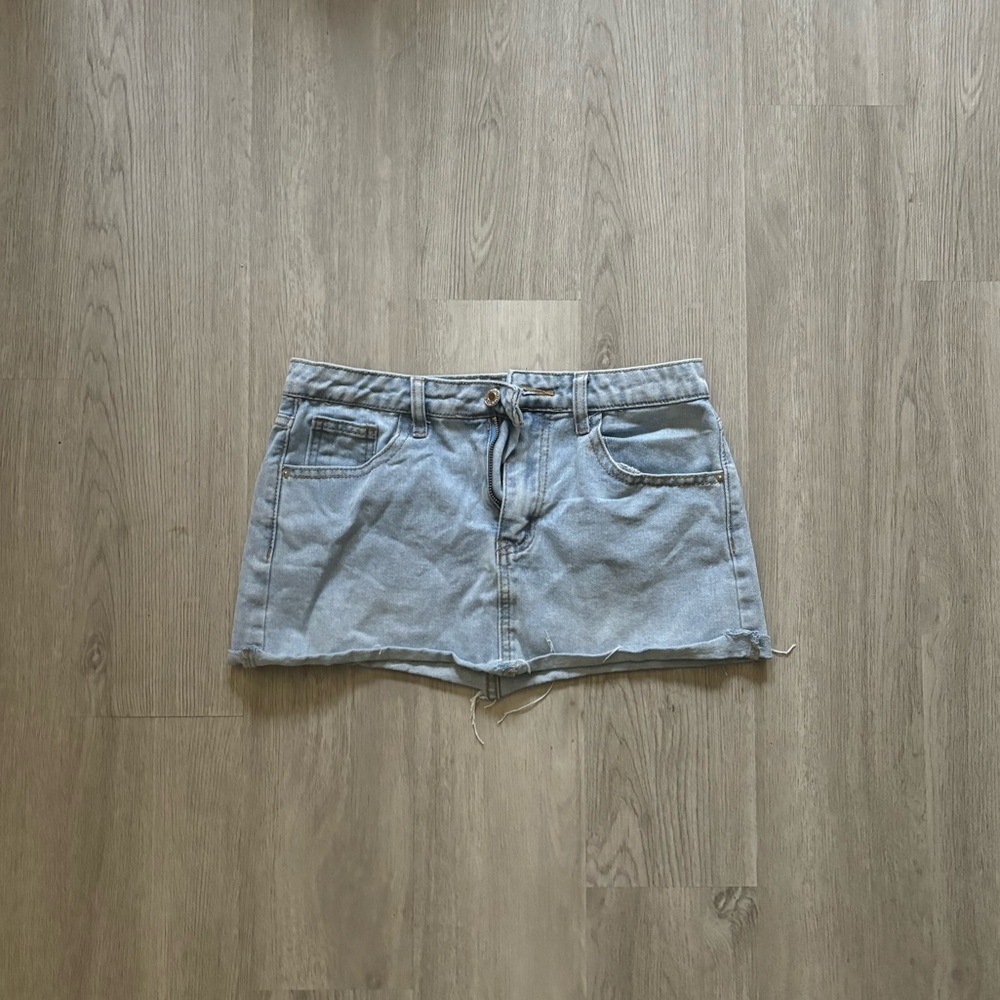 Denim Distressed Mini Skirt